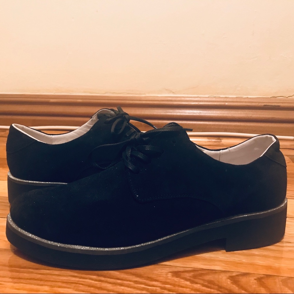 Black Suede like oxfords with silver trim